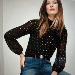 NWOT White House/Black Market Black and Gold Foil Blouse - Sz S